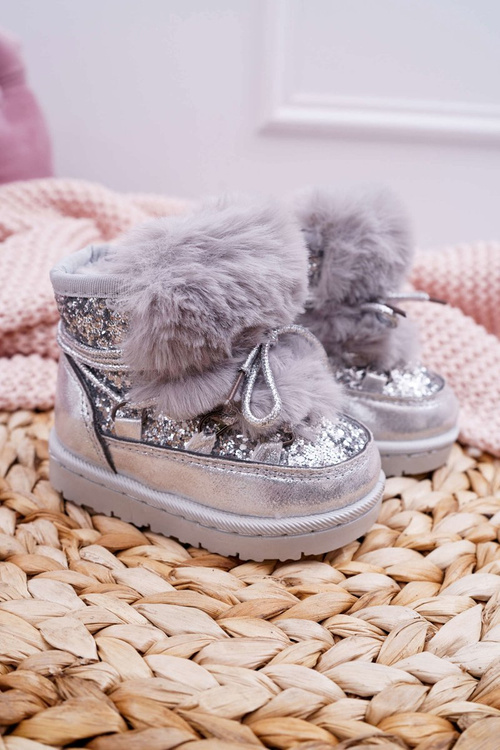 Detské topánky Snehové topánky so striebornou kožušinou Minnie Mouse