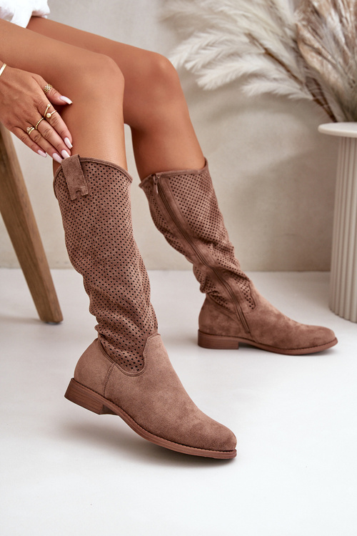 Dámske Hnedé Ažúrové Čižmy S.Barski HY42-139