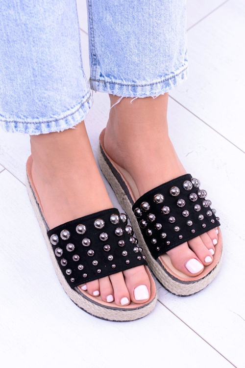 Dámske čierne flip -flops s ortho zirkónmi