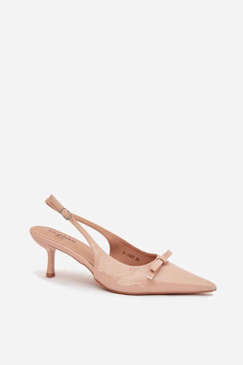 Lakované lodičky na jehlovém podpatku s mašličkou Nude Olvena