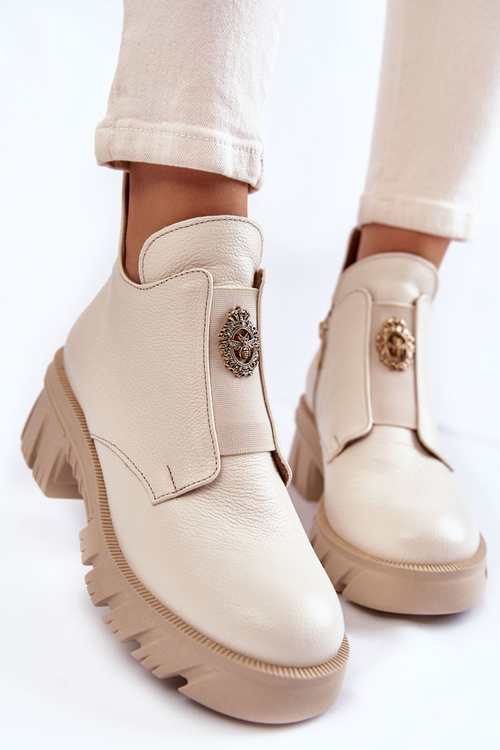 Dámské kožené kozačky s zdobením Světle béžová Maley