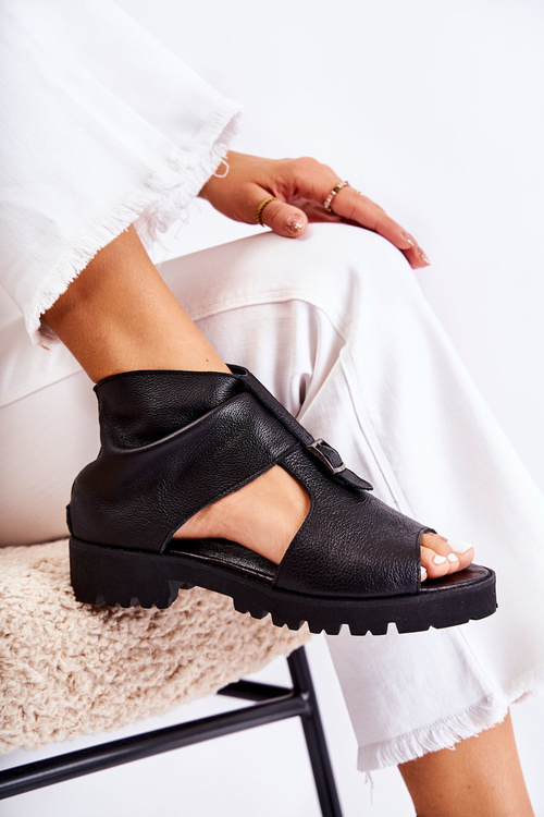 Dámske kožené sandále pre zips Nicole 2748 čierna