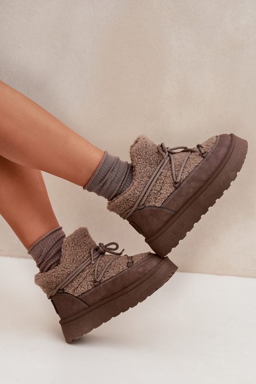 Dámské Sněhule Na Platformě S Kožíškem Typu Beránek SS274112 Hnědé