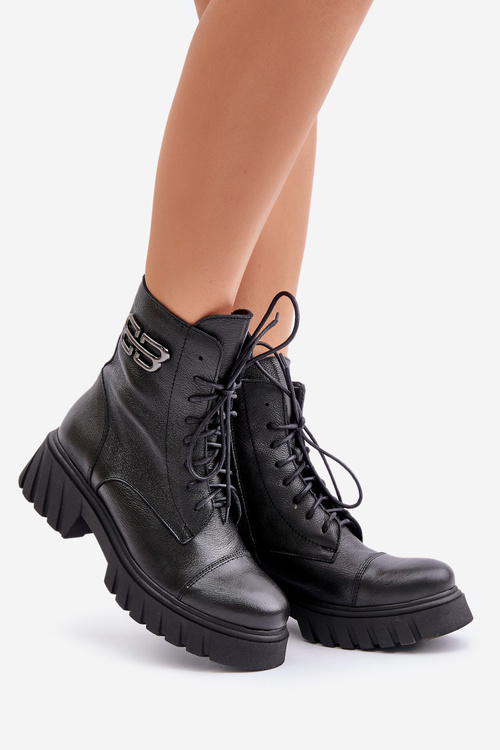 Zazoo 60486 Kožené Čižmy Pracovníci Zateplené Čierne