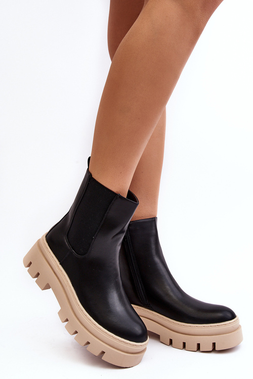 Kožené pracovní boty černobéžové Loretta