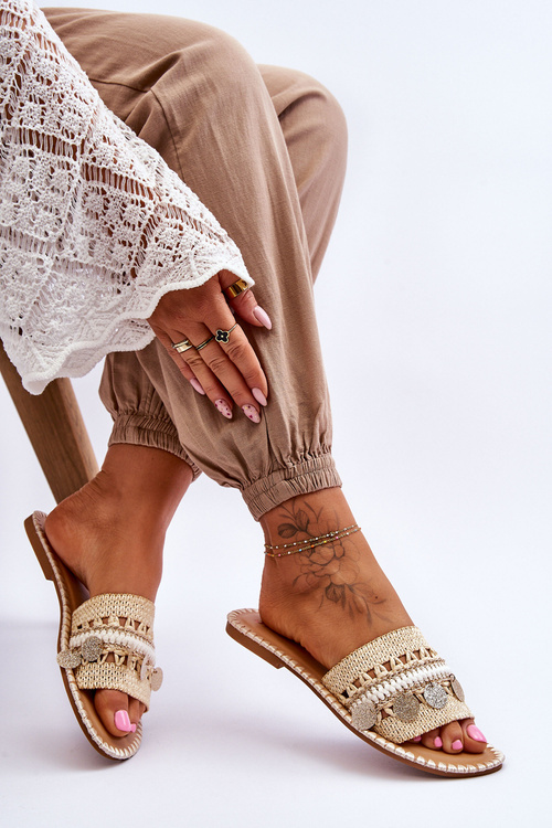 Dámske opletené zdobené béžové mlyny