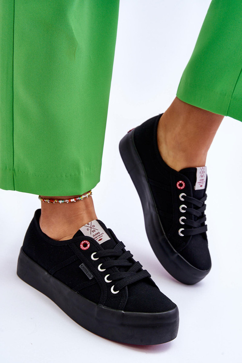 Ženské tenisky na platforme krížové džínsy LL2R4039 čierne