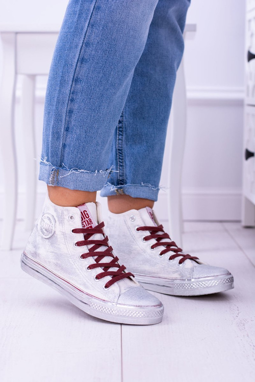Big Star Bílé Vysoké Boty Stříbrné tenisky BB274016