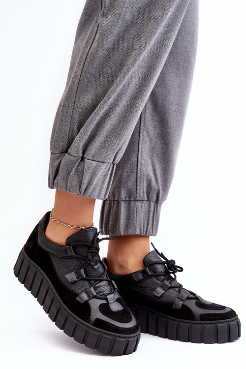 Dámské kožené sportovní boty na platformě M01/1 Zazoo Černé