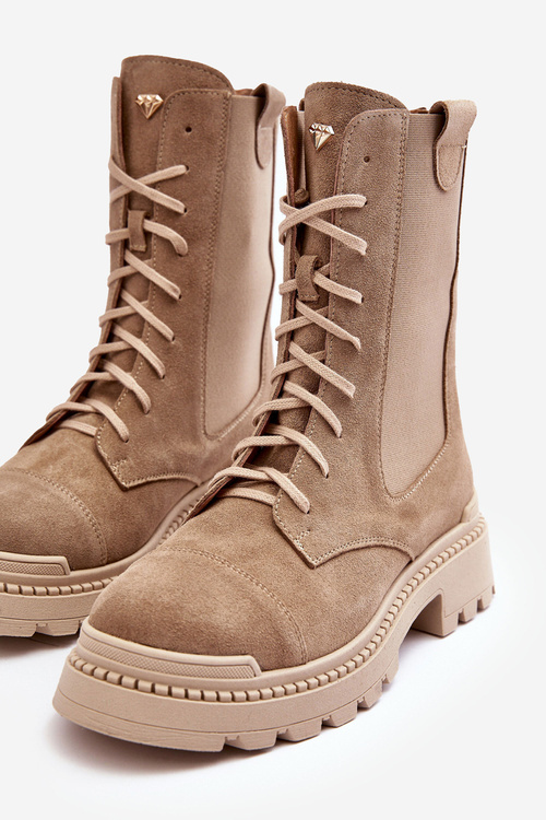 Dámske semišové topánky čipky -up béžovej Nicole 2836