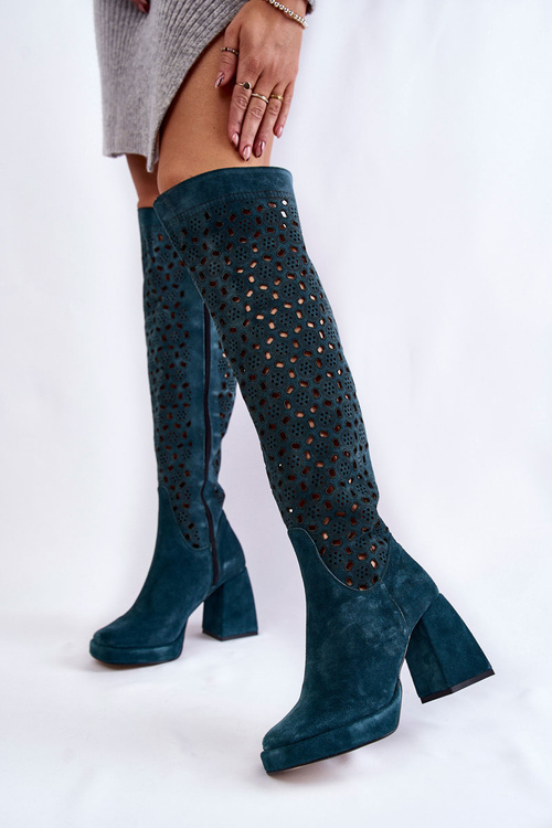 Prolamované Semišové Boty Na Podpatku Zelené Castres