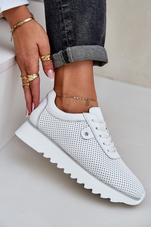 Kožené Sportovní Boty Na Platformě S Leskem D&A LR51-629 Bílé