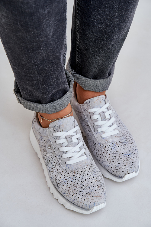 Semišové Vzorované Sportovní Boty Na Platformě S Leskem D&A LR51-635 Stříbrné