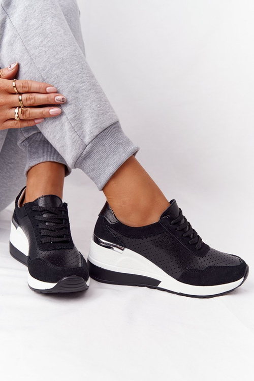 Prolamovane Kožené Klínové Boty Sneakersy S.Barski Černé