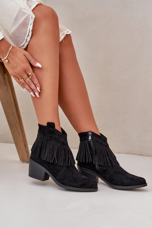 Dámské Kožené Botky Na Zip Eko Semiš Černé S.Barski HY42-127