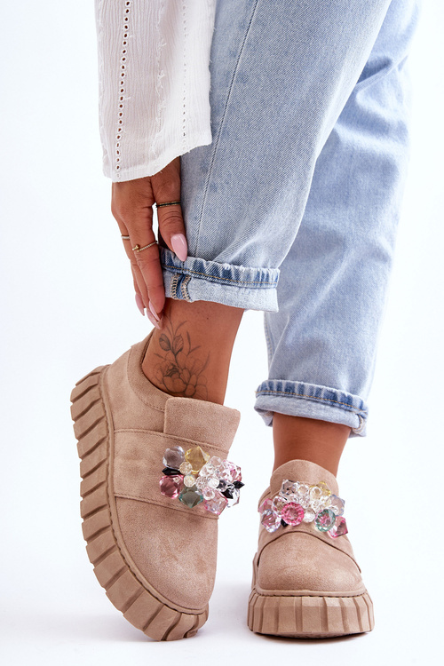 Módne sklz -topánky topánok s dekoráciou Dark Béžová túžba