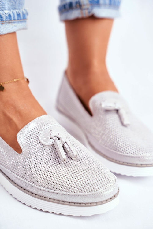 Strieborné kožené mokasíry Amore Mio