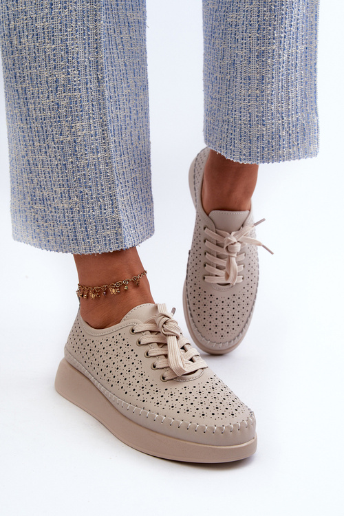 Kožené tenisky na platformě S.Barski LR278 béžové