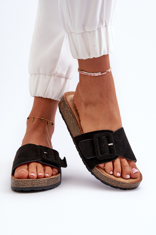 Čierne dámske sandále z ekokože so sponou Laeltia