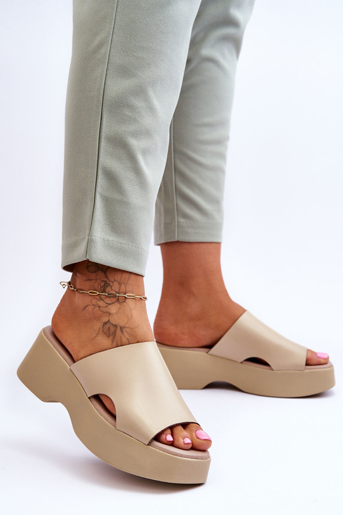 Dámske papuče kože na platforme Beige Lemar Luce