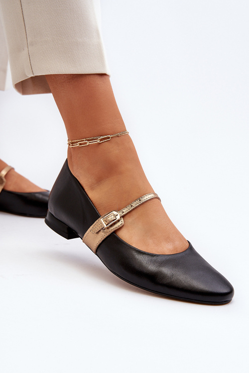 Dámske kožené balerínky na plochom podpätku Laura Messi 2774 Čierne