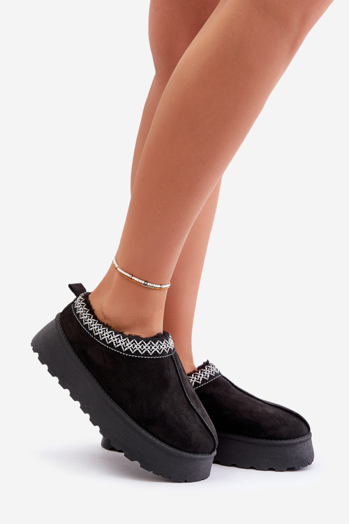 Snehové Papuče Na Platforme S Vyšívaním Čierne Tamilda