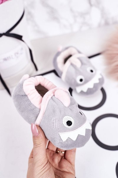 Dětské Zateplené Velurové Pantofle Šedé Monster