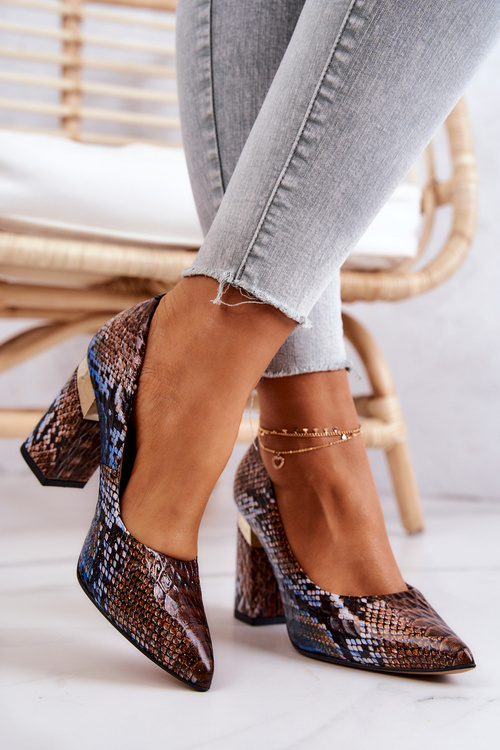 Kožené lodičky Lewski Hadí 3117 Hnědo-modrá