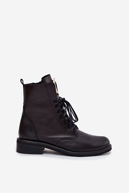 Kožené dámské kotníkové boty na ploché podrážce se zlatým detailem Zazoo 3084 Černé