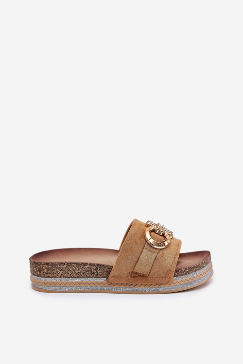 Dámské Pantofle Na Platformě S Lesklými A Zlatou Dekorací Camel Rilirea