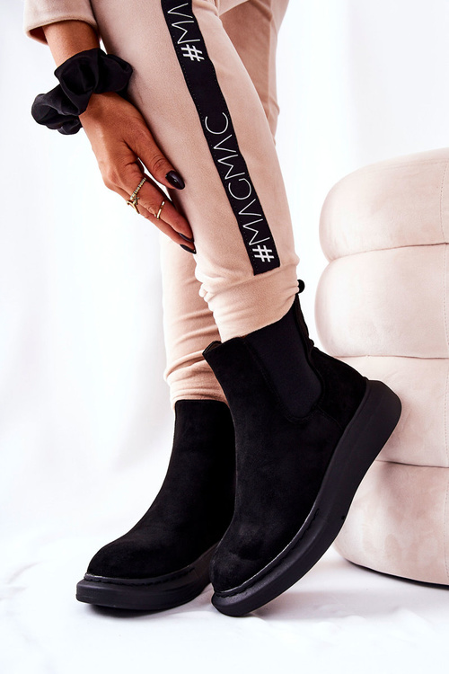 semišové šněrovací boty Platform Černé Marissa