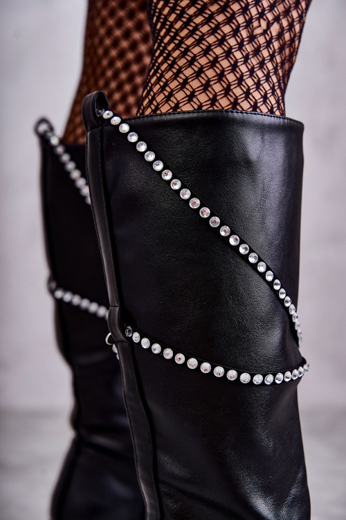 Dámské černé kozačky s ozdobami Černe Finlay