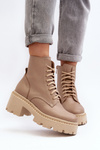 Zazoo 3413 Dámske kožené topánky na robustnom podpätku béžové