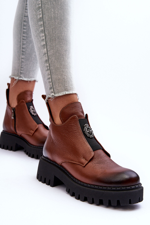 Dámské Kožené Botky s Ozdobou Hnědá Lusanna