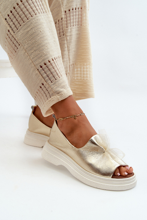 Dámské Kožené Sandály S Mašlí Zlaté Zazoo 2939