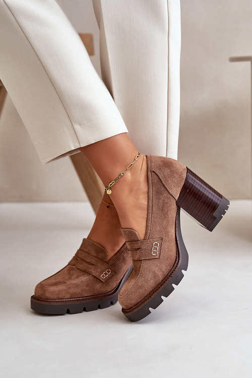 Dámské polobotky na podpatku s platformou z ekologického semiše černé Vinceza 58105