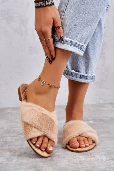 Dámske ploché podpätky s nahou kožušinou