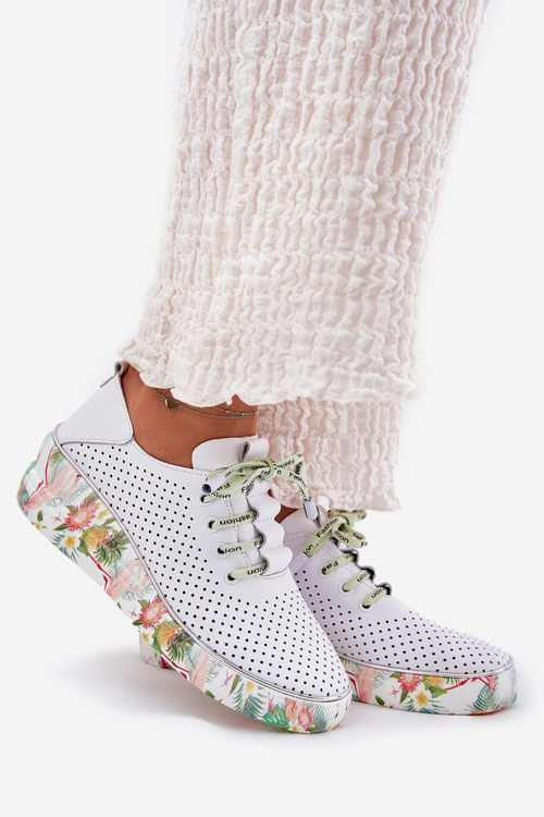 Kožené Poltopánky Na Klíne S Vzorom Artiker 54C1807 Bielo-Zelené