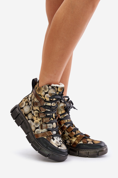 Kožené Ploché Šněrovací Boty Maciejka 06158-25 Zlaté