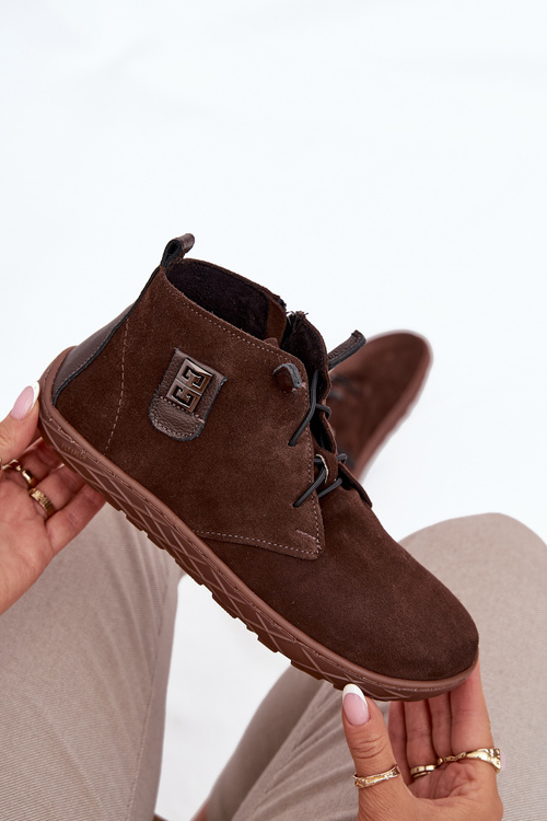 Semišové dámske mokasiny Barefoot s ozdobným detailom Zazoo 30072 čokoládové