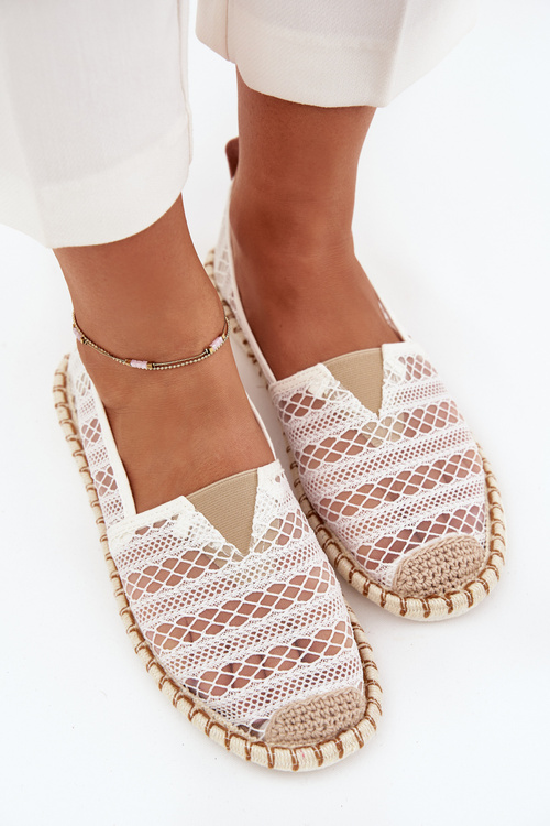 Dámské Krajkové Espadrilky S Síťkou Bílé Faylira