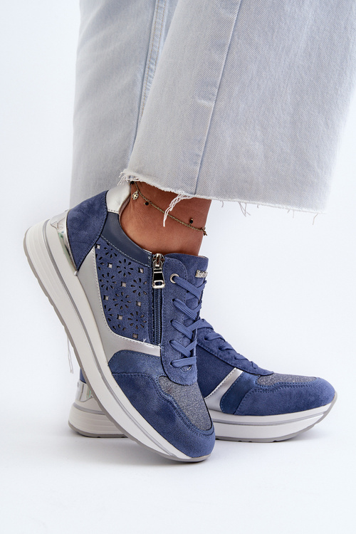 Dámské tenisky na platformě s ažurovým vzorem a flitrem INBLU IN000372 Modré