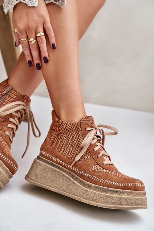 Kožené Čižmy Na Platforme A Klíne Maciejka Hnedé 06759-29