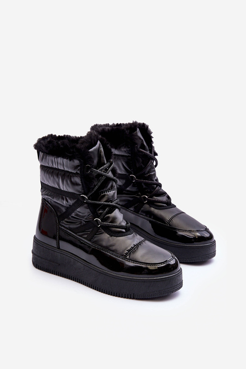 Dámske šnurované snehové topánky s čiernou kožušinou Lexxina