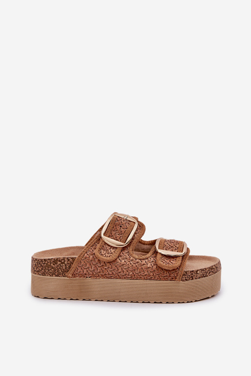 Sandály S Pletením A Přezkami Na Masivní Platformě Camel Aralissea