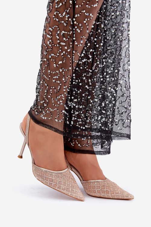 Lodičky S Odkrytou Pätou Ozdobené Glitrami Zlaté Berilae