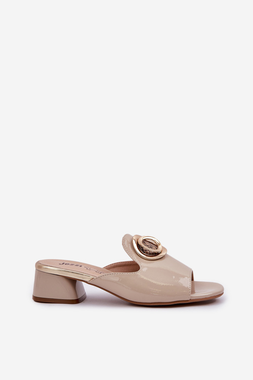 Elegantné Dámske Pantofle Na Nízkom Opätku S Ozdobou Béžové Feledis