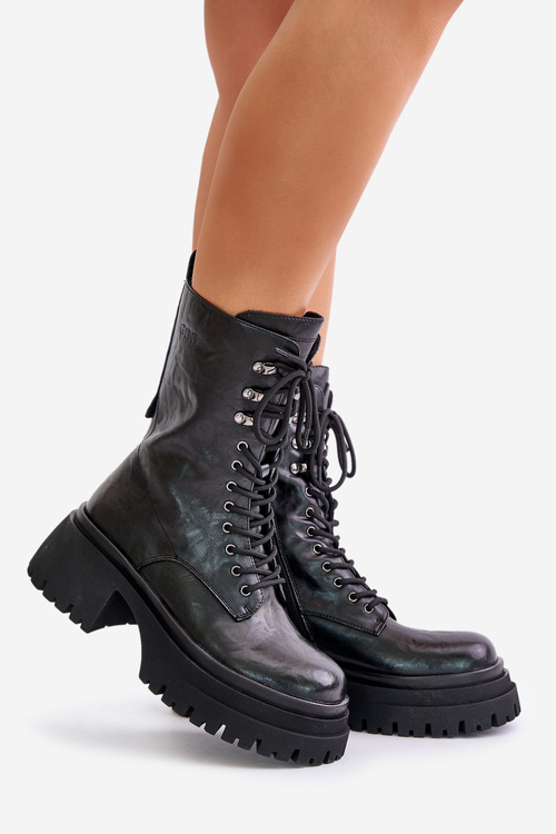 Kožené dámske teplé pracovné boty GOE OO2N4121 čierne