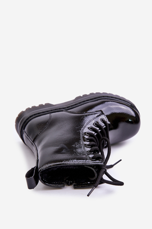 Zateplené dievčenské čižmy lakované na zips čierne Novita