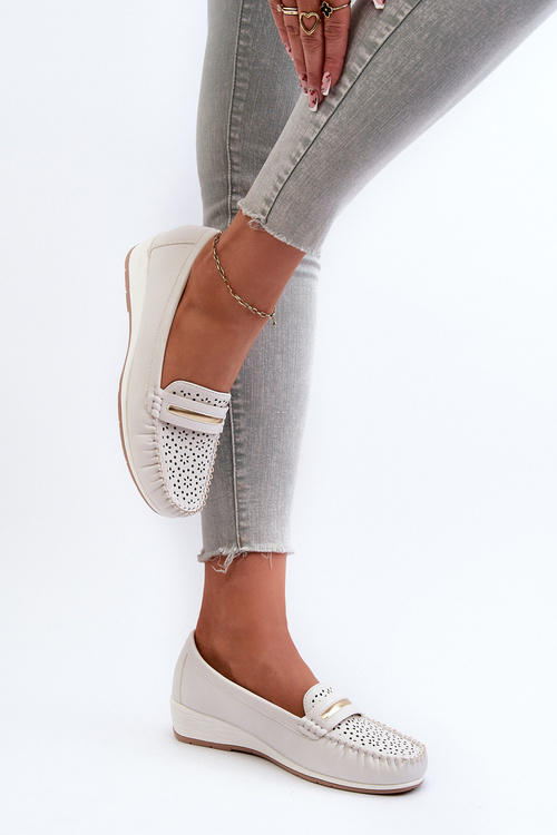 Dámské Mokasíny S Propracovaným Vzorem Z Umělé Kůže Ztlumené Bílé Nassnema